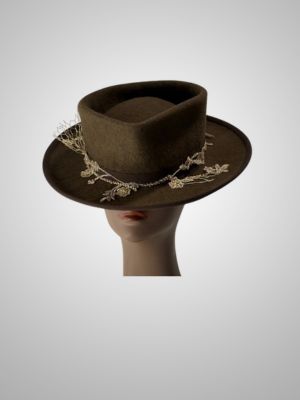 Bold Beloved Brown Fedora Hat with Beads and Lace